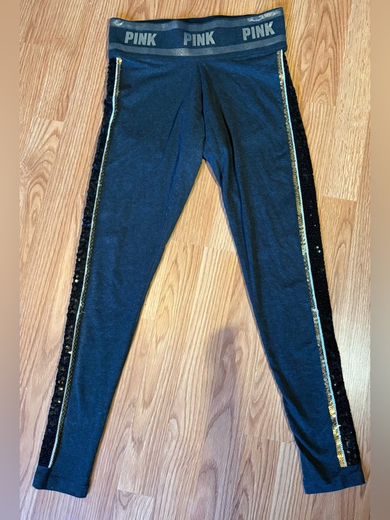PINK Victoria's Secret Pants - PINK Victoria's Secret Women's Black Logo Graphic Sequin Legging Size Small
